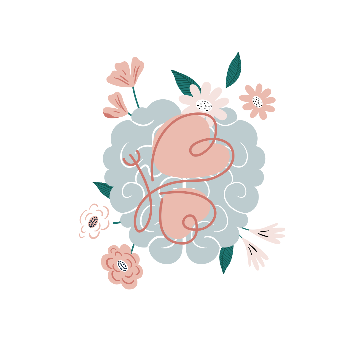 Ilustração de cérebro com flores, representando saúde mental e desenvolvimento